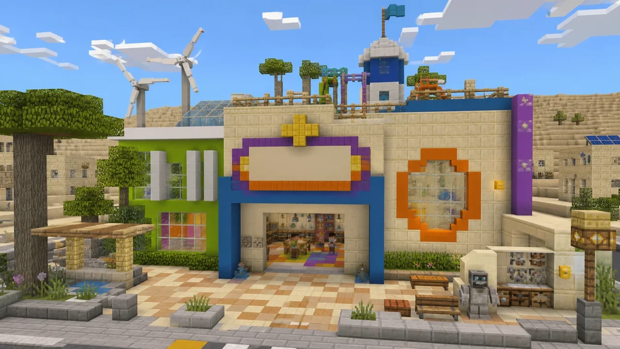 תמונת Minecraft של בניין הפלא בעומר העתידנית